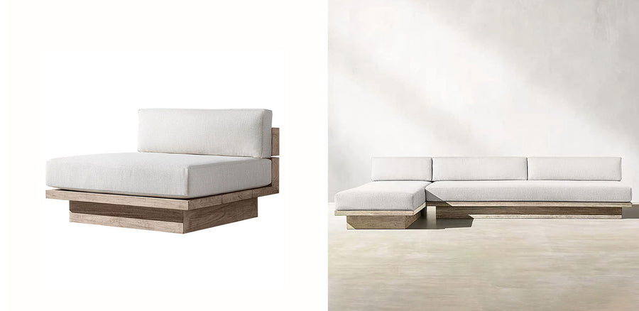 Scott Rattan Outdoor Sofa Set, Wood Base Sofa styled for for patio