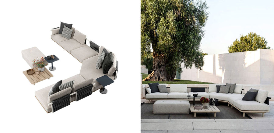 Phyllis Rattan Outdoor Sofa Set, Two Seater Sofa, Outdoor Furniture, Grey detail view for garden sofa set UK