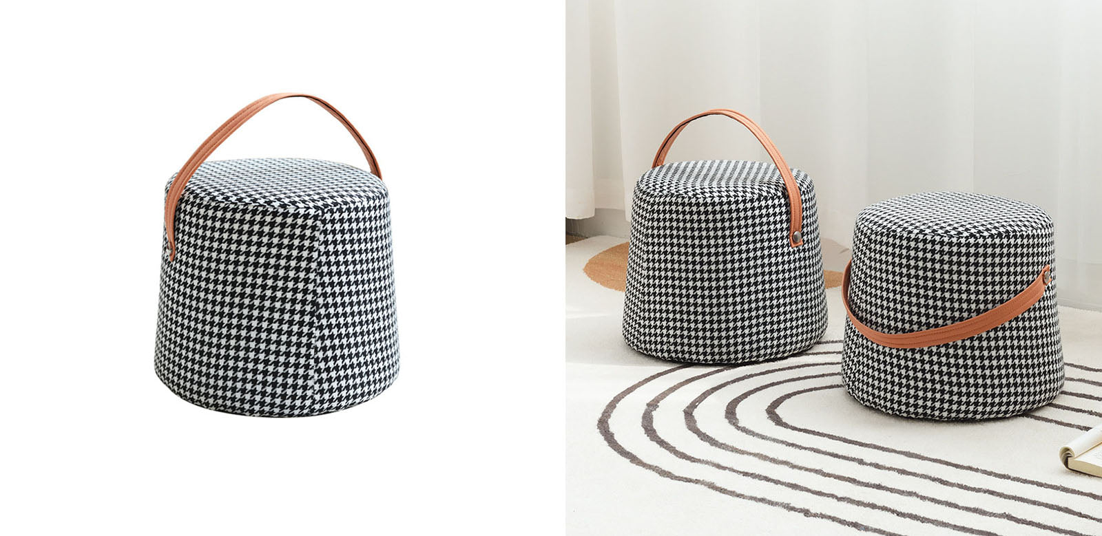 Houndstooth Round Footstool-Rit Concept-Rit Concept