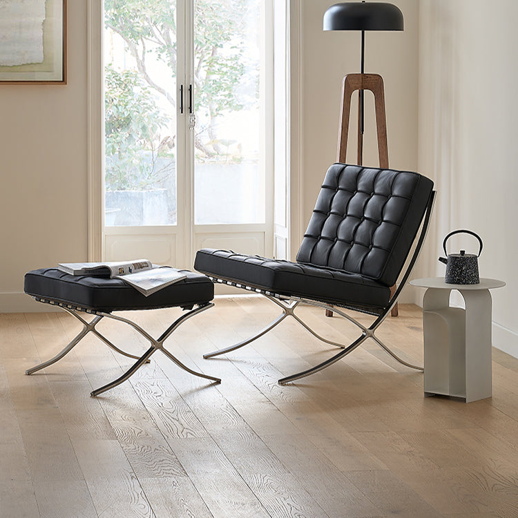 Barcelona Chair And Stool, Real Leather styled for accent chair
