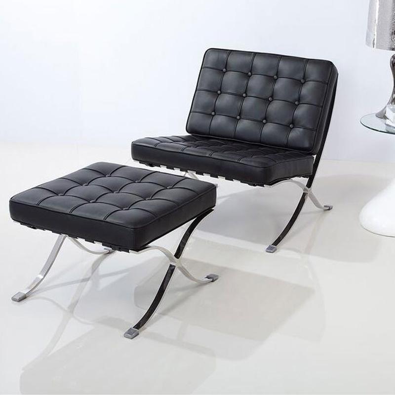 Barcelona Chair And Stool, Real Leather - armchair for living room