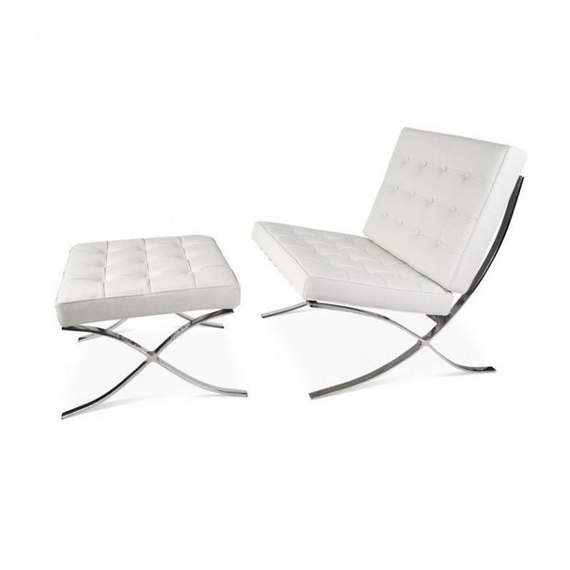 Barcelona Chair And Stool, Real Leather styled for accent chair UK