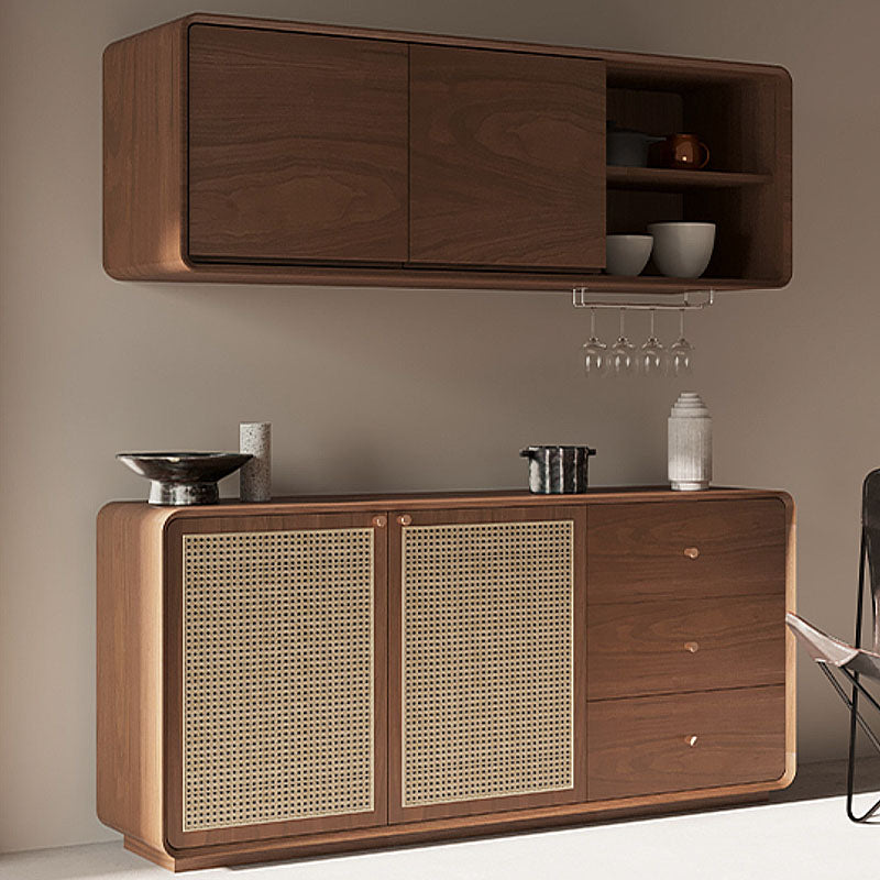 Topaz Cabinet, Wood & Rattan, Three Different Styles detail view for storage furniture for living room