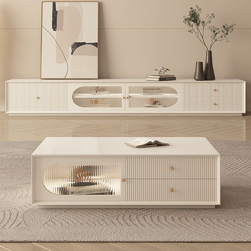 Davinia Side Cabinet, Davinia Living Room Set, White detail view for storage furniture for living room