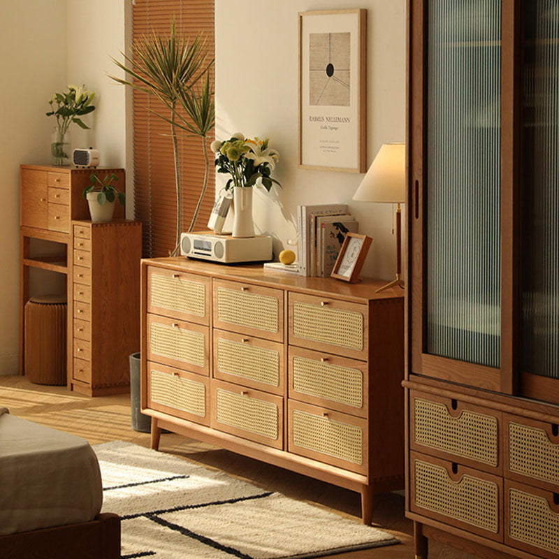 Vivian Cabinet, Rattan & Wood detail view for storage furniture for living room