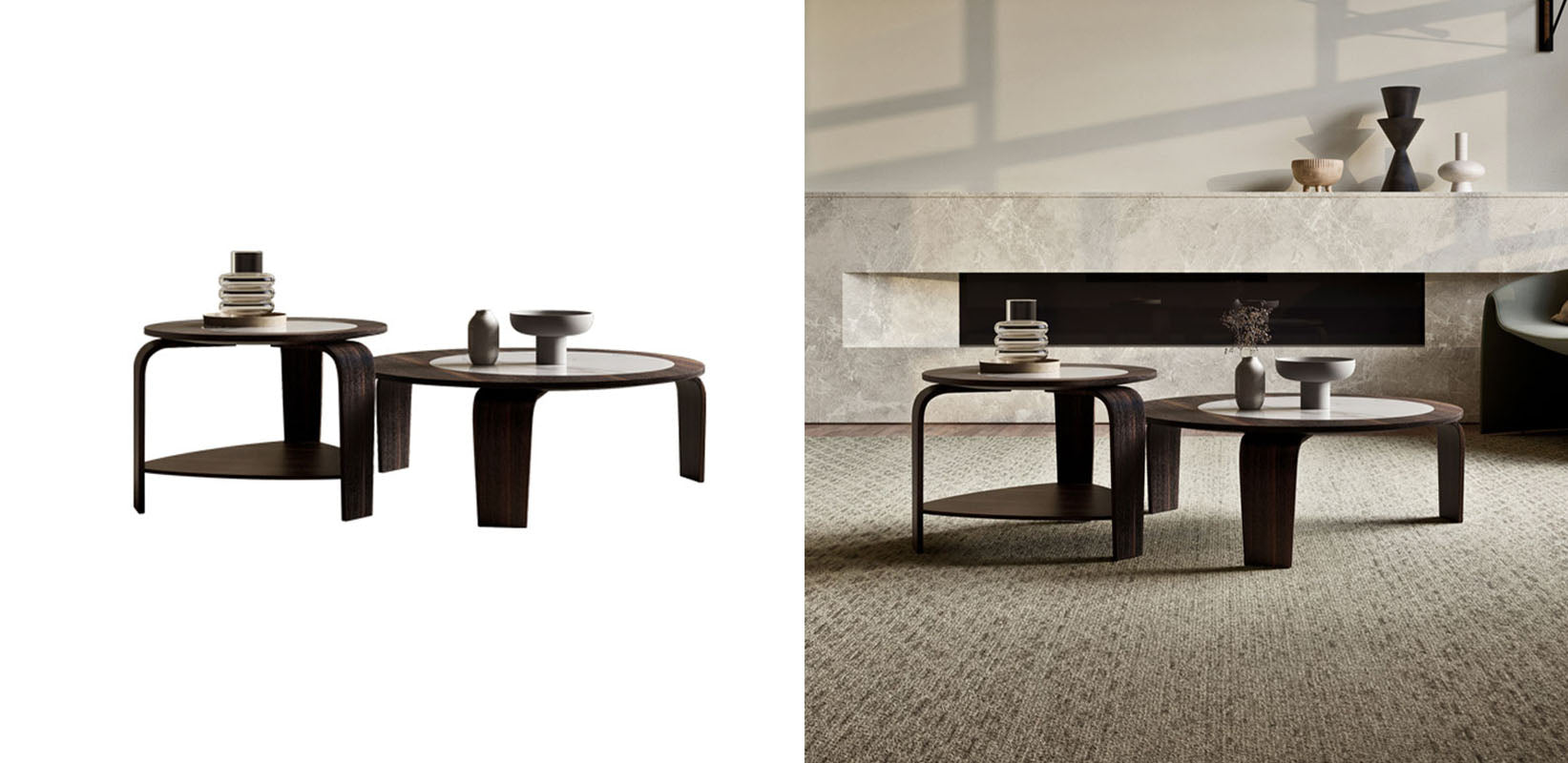 Chloe Round Nesting Coffee Table Set, Walnut｜Rit Concept